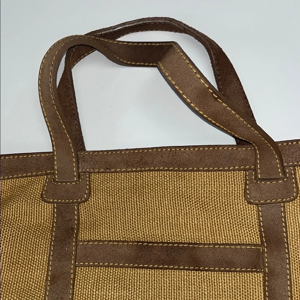 Tommy Bahama Large Tan Burlap and Brown Men's Travel Tote